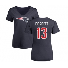 Football Women's New England Patriots #13 Phillip Dorsett Navy Blue Name & Number Logo Slim Fit T-Shirt