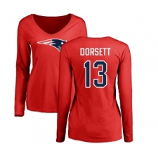 Football Women's New England Patriots #13 Phillip Dorsett Red Name & Number Logo Slim Fit Long Sleeve T-Shirt