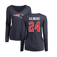 Football Women's New England Patriots #24 Stephon Gilmore Navy Blue Name & Number Logo Slim Fit Long Sleeve T-Shirt