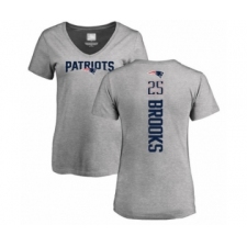 Football Women's New England Patriots #25 Terrence Brooks Ash Backer V-Neck T-Shirt