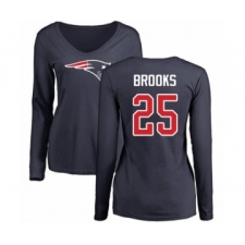 Football Women's New England Patriots #25 Terrence Brooks Navy Blue Name & Number Logo Slim Fit Long Sleeve T-Shirt