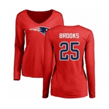 Football Women's New England Patriots #25 Terrence Brooks Red Name & Number Logo Slim Fit Long Sleeve T-Shirt