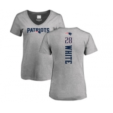 Football Women's New England Patriots #28 James White Ash Backer V-Neck T-Shirt