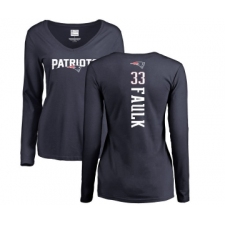 Football Women's New England Patriots #33 Kevin Faulk Navy Blue Backer Slim Fit Long Sleeve T-Shirt