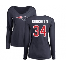 Football Women's New England Patriots #34 Rex Burkhead Navy Blue Name & Number Logo Slim Fit Long Sleeve T-Shirt