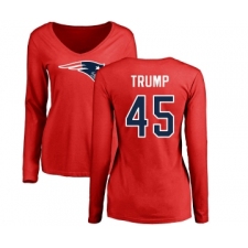 Football Women's New England Patriots #45 Donald Trump Red Name & Number Logo Slim Fit Long Sleeve T-Shirt