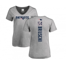 Football Women's New England Patriots #54 Tedy Bruschi Ash Backer V-Neck T-Shirt