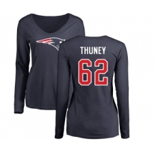 Football Women's New England Patriots #62 Joe Thuney Navy Blue Name & Number Logo Slim Fit Long Sleeve T-Shirt