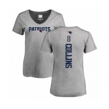 Football Women's New England Patriots #8 Jamie Collins Ash Backer V-Neck T-Shirt