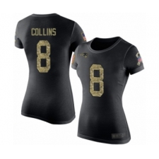 Football Women's New England Patriots #8 Jamie Collins Black Camo Salute to Service T-Shirt