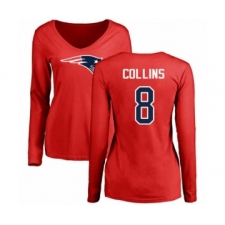 Football Women's New England Patriots #8 Jamie Collins Red Name & Number Logo Slim Fit Long Sleeve T-Shirt
