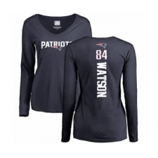 Football Women's New England Patriots #84 Benjamin Watson Navy Blue Backer Slim Fit Long Sleeve T-Shirt