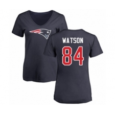 Football Women's New England Patriots #84 Benjamin Watson Navy Blue Name & Number Logo Slim Fit T-Shirt