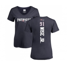 Football Women's New England Patriots #91 Deatrich Wise Jr Navy Blue Backer T-Shirt