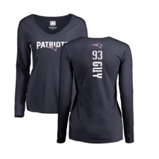 Football Women's New England Patriots #93 Lawrence Guy Navy Blue Backer Slim Fit Long Sleeve T-Shirt