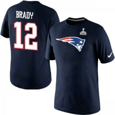 Nike New England Patriots #12 Tom Brady Name & Number Super Bowl XLIX NFL T-Shirt - Navy Blue