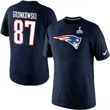 Nike New England Patriots #87 Rob Gronkowski Name & Number Super Bowl XLIX NFL T-Shirt - Navy Blue