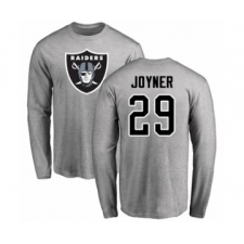 Football Oakland Raiders #29 Lamarcus Joyner Ash Name & Number Logo Long Sleeve T-Shirt