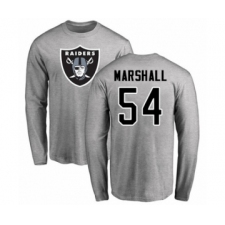 Football Oakland Raiders #54 Brandon Marshall Ash Name & Number Logo Long Sleeve T-Shirt