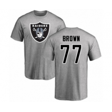 Football Oakland Raiders #77 Trent Brown Ash Name & Number Logo T-Shirt