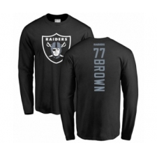 Football Oakland Raiders #77 Trent Brown Black Backer Long Sleeve T-Shirt