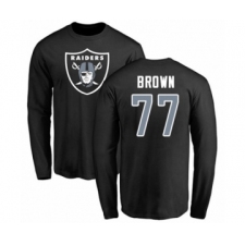 Football Oakland Raiders #77 Trent Brown Black Name & Number Logo Long Sleeve T-Shirt