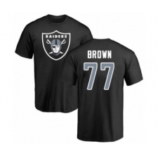 Football Oakland Raiders #77 Trent Brown Black Name & Number Logo T-Shirt