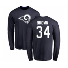 Football Los Angeles Rams #34 Malcolm Brown Navy Blue Name & Number Logo Long Sleeve T-Shirt