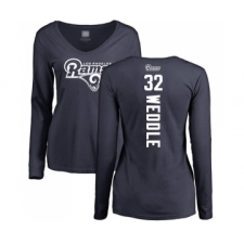 Football Women's Los Angeles Rams #32 Eric Weddle Navy Blue Backer Slim Fit Long Sleeve T-Shirt