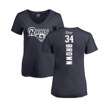 Football Women's Los Angeles Rams #34 Malcolm Brown Navy Blue Backer T-Shirt