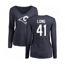 Football Women's Los Angeles Rams #41 David Long Navy Blue Name & Number Logo Slim Fit Long Sleeve T-Shirt