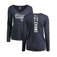 Football Women's Los Angeles Rams #71 Bobby Evans Navy Blue Backer Slim Fit Long Sleeve T-Shirt