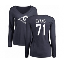 Football Women's Los Angeles Rams #71 Bobby Evans Navy Blue Name & Number Logo Slim Fit Long Sleeve T-Shirt