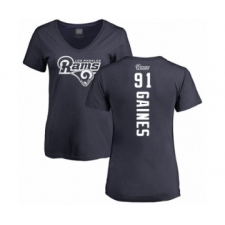 Football Women's Los Angeles Rams #91 Greg Gaines Navy Blue Backer T-Shirt