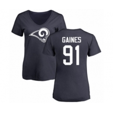 Football Women's Los Angeles Rams #91 Greg Gaines Navy Blue Name & Number Logo Slim Fit T-Shirt