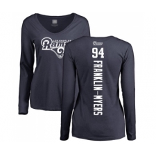 Football Women's Los Angeles Rams #94 John Franklin-Myers Navy Blue Backer Slim Fit Long Sleeve T-Shirt