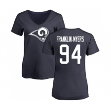 Football Women's Los Angeles Rams #94 John Franklin-Myers Navy Blue Name & Number Logo Slim Fit T-Shirt