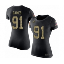 Women's Los Angeles Rams #91 Greg Gaines Black Camo Salute to Service T-Shirt