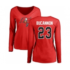 Football Women's Tampa Bay Buccaneers #23 Deone Bucannon Red Name & Number Logo Long Sleeve T-Shirt