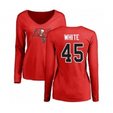 Football Women's Tampa Bay Buccaneers #45 Devin White Red Name & Number Logo Long Sleeve T-Shirt