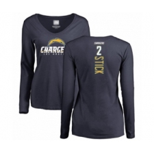 Football Women's Los Angeles Chargers #2 Easton Stick Navy Blue Backer Long Sleeve T-Shirt