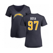 Football Women's Los Angeles Chargers #97 Joey Bosa Navy Blue Name & Number Logo T-Shirt