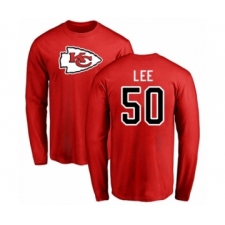 Football Kansas City Chiefs #50 Darron Lee Red Name & Number Logo Long Sleeve T-Shirt
