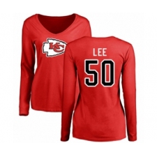 Football Women's Kansas City Chiefs #50 Darron Lee Red Name & Number Logo Slim Fit Long Sleeve T-Shirt