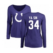 Football Women's Indianapolis Colts #34 Rock Ya-Sin Royal Blue Name & Number Logo Long Sleeve T-Shirt