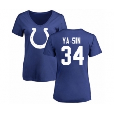 Football Women's Indianapolis Colts #34 Rock Ya-Sin Royal Blue Name & Number Logo T-Shirt