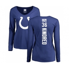 Football Women's Indianapolis Colts #36 Derrick Kindred Royal Blue Backer Long Sleeve T-Shirt