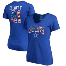 Dallas Cowboys Ezekiel Elliott NFL Pro Line by Fanatics Branded Women's Banner Wave Name & Number T-Shirt - Royal