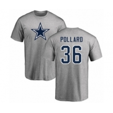 Football Dallas Cowboys #36 Tony Pollard Ash Name & Number Logo T-Shirt