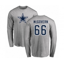 Football Dallas Cowboys #66 Connor McGovern Ash Name & Number Logo Long Sleeve T-Shirt